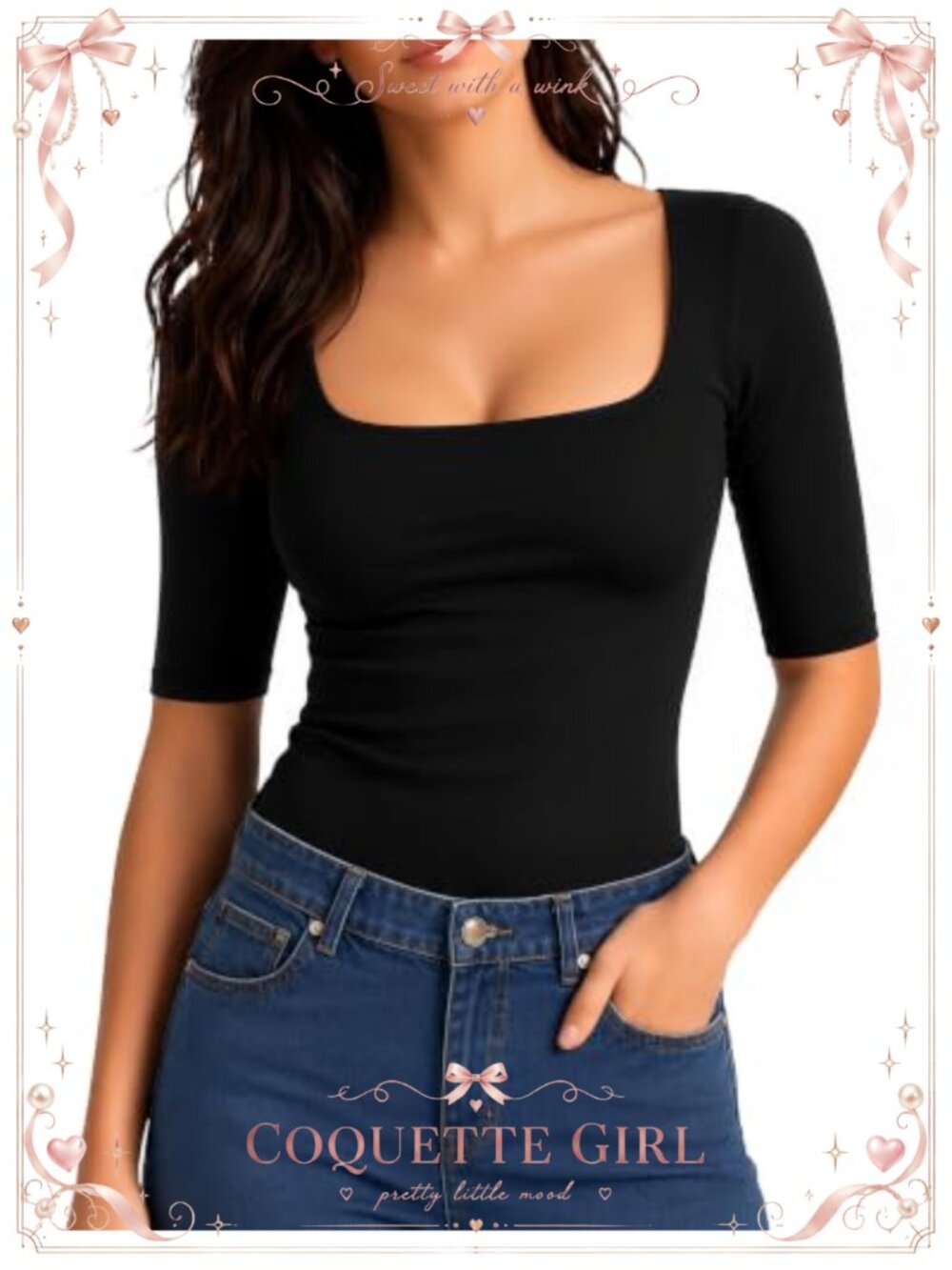 Half Sleeve Square Neck Slim Fit T-Shirt Casual Trendy